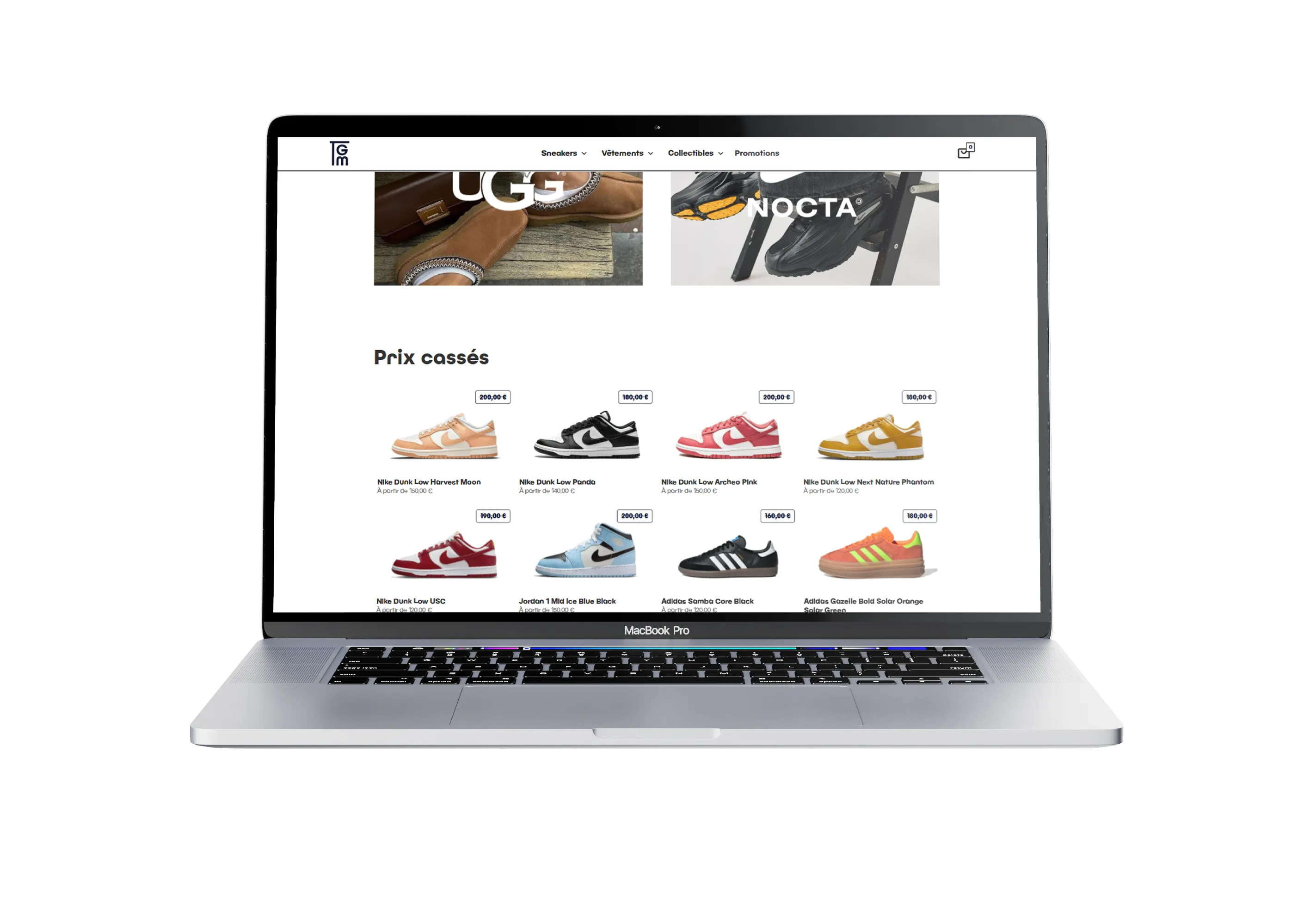 Aperçu desktop du site e-commerce The Good Moov sur MacBook, design responsive