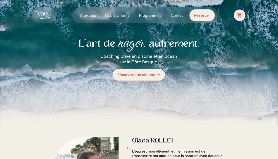 Version desktop du site web Yaku Swim, design responsive réalisé par Ilun